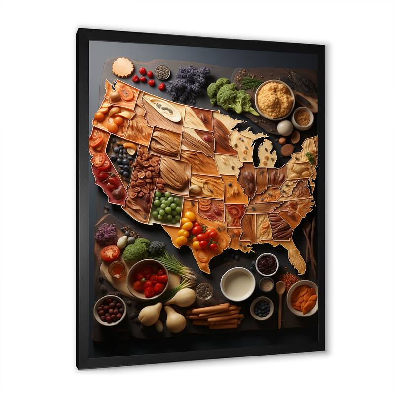 Designart "Usa Map Culinary Cartography " Usa Map Framed Canvas Prints