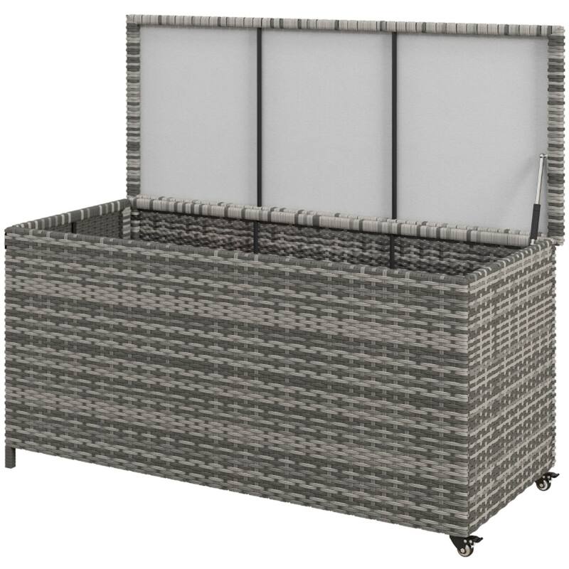 Grey 83 Gallon Large Outdoor Storage Box with Galvanized Steel Frame and PE Rattan for Patio - 47.75" L x 22.5" W x 26.5" H