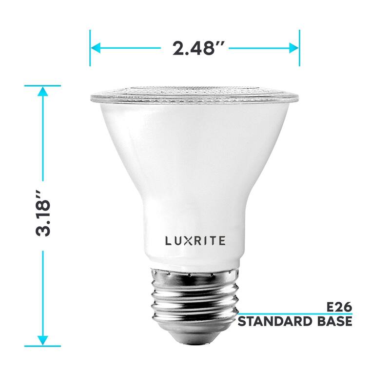 Luxrite 6 Pack PAR20 LED Spotlight Bulb, 7W=50W, Dimmable, Indoor Outdoor, 500 Lumens, Wet Rated, E26 Base, UL Listed