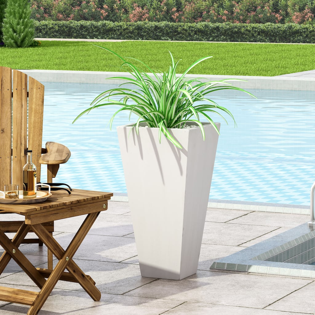 13" Outdoor Modern Mgo Small Cast Stone Planter, White