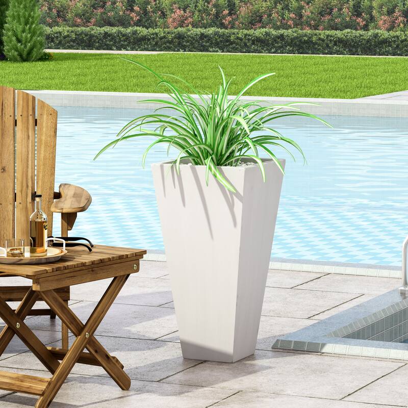 Cast Stone Tapered Planter with Lightweight Concrete Modern Design - Matte White