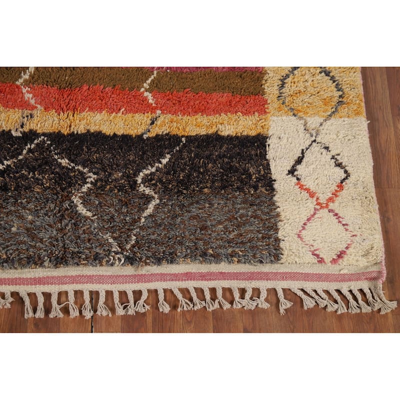 Pink Moroccan Oriental Area Rug Handmade Wool Carpet - 5'10" x 9'8"