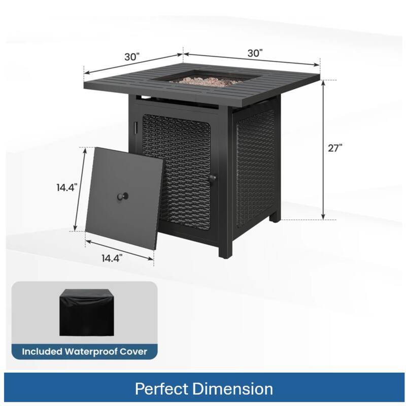 30" 2-in1 Black Fireplace Table, 50000 BTU CSA Certified Propane Square Gas Fire Pit Table