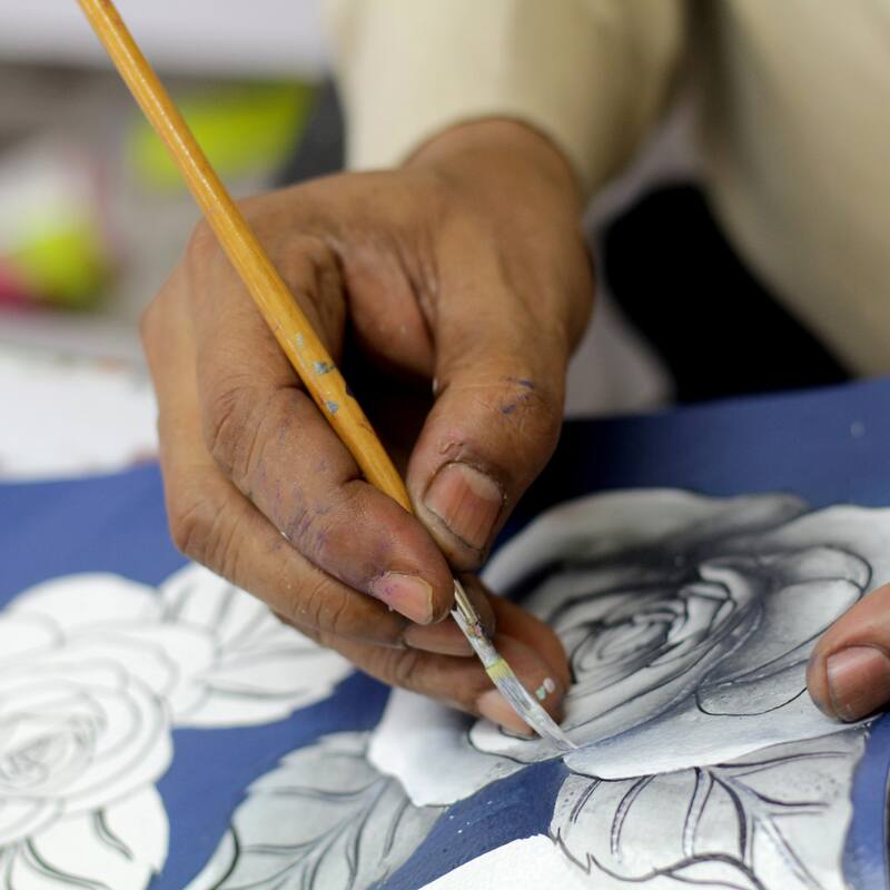 Handpainted Leather Ladies Two fold wallet - Romantic Rose blue - Blue