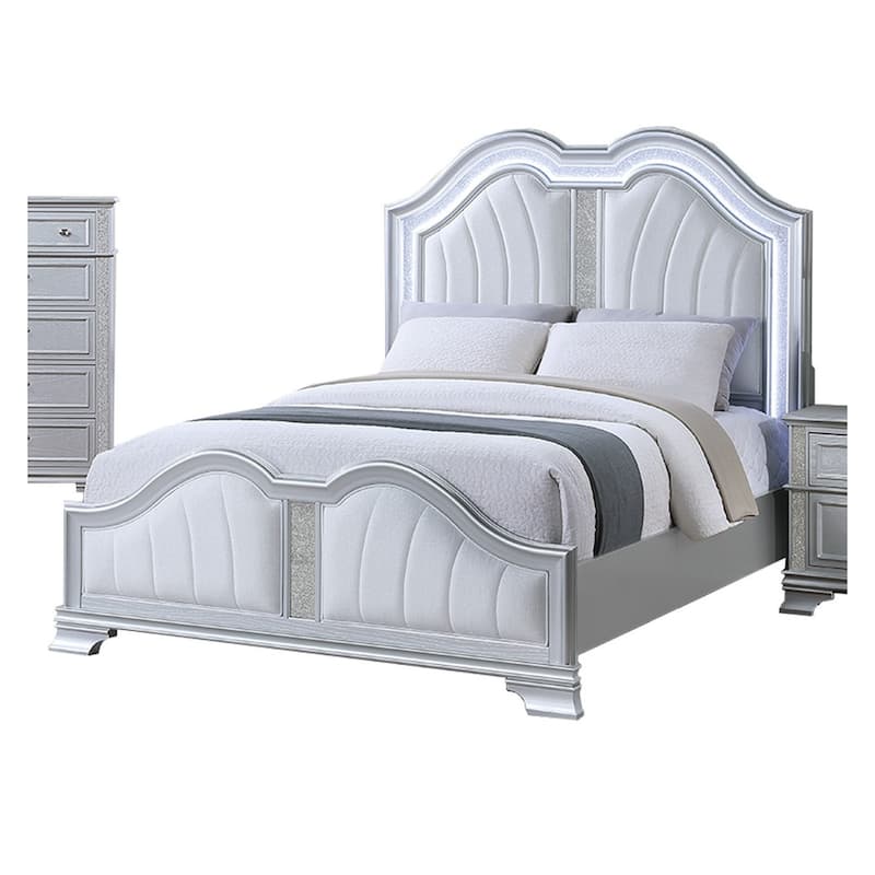Cotemporary Elegant Look Unique Design Queen Size Bed Gray Finish Built In USB 1pc Bedroom Bed