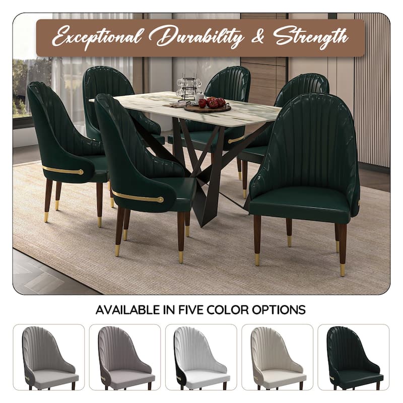 Leather Dining Chair with a Ripple Back and Gold Accents Design Elara Collection