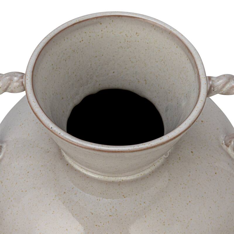 Stoneware Vase with Twisted Handles and Reactive Glaze