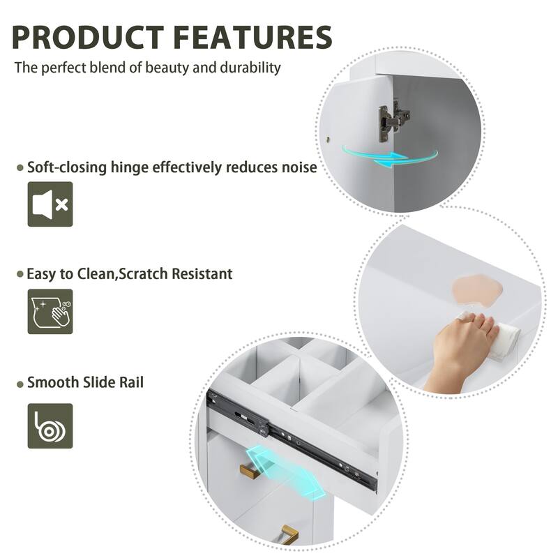 Anmytek 30 Inch Freestanding Bathroom Vanity with Ceramic Sink, Solid Wood Frame, 3 Drawers and Soft Closing Doors