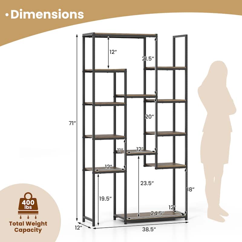 Gymax 2PCS Tall Bookshelf w/12 Open Shelves Anti-tip Kit for Living