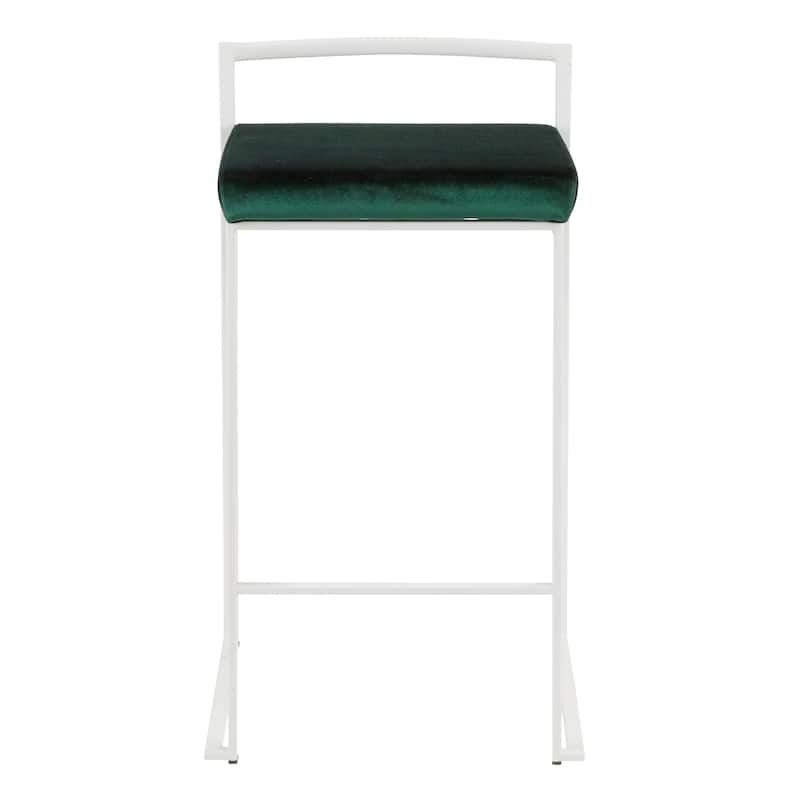Lumisource Counter Stool in White with Grey Faux Leather - Set of 2 - 16"Lx17.5"Wx31"H