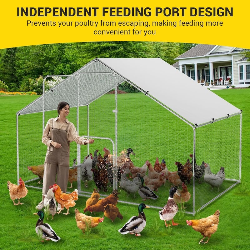 Metal Chicken Coop Walk in Chicken Run with Door for Outdoor Farm Yard