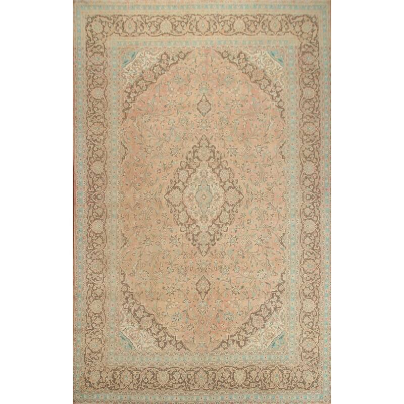 Hand Knotted Oriental 100% Wool Carpet Traditional Floral Coral Mashad Area Rug - 13' 0'' X 9' 5''