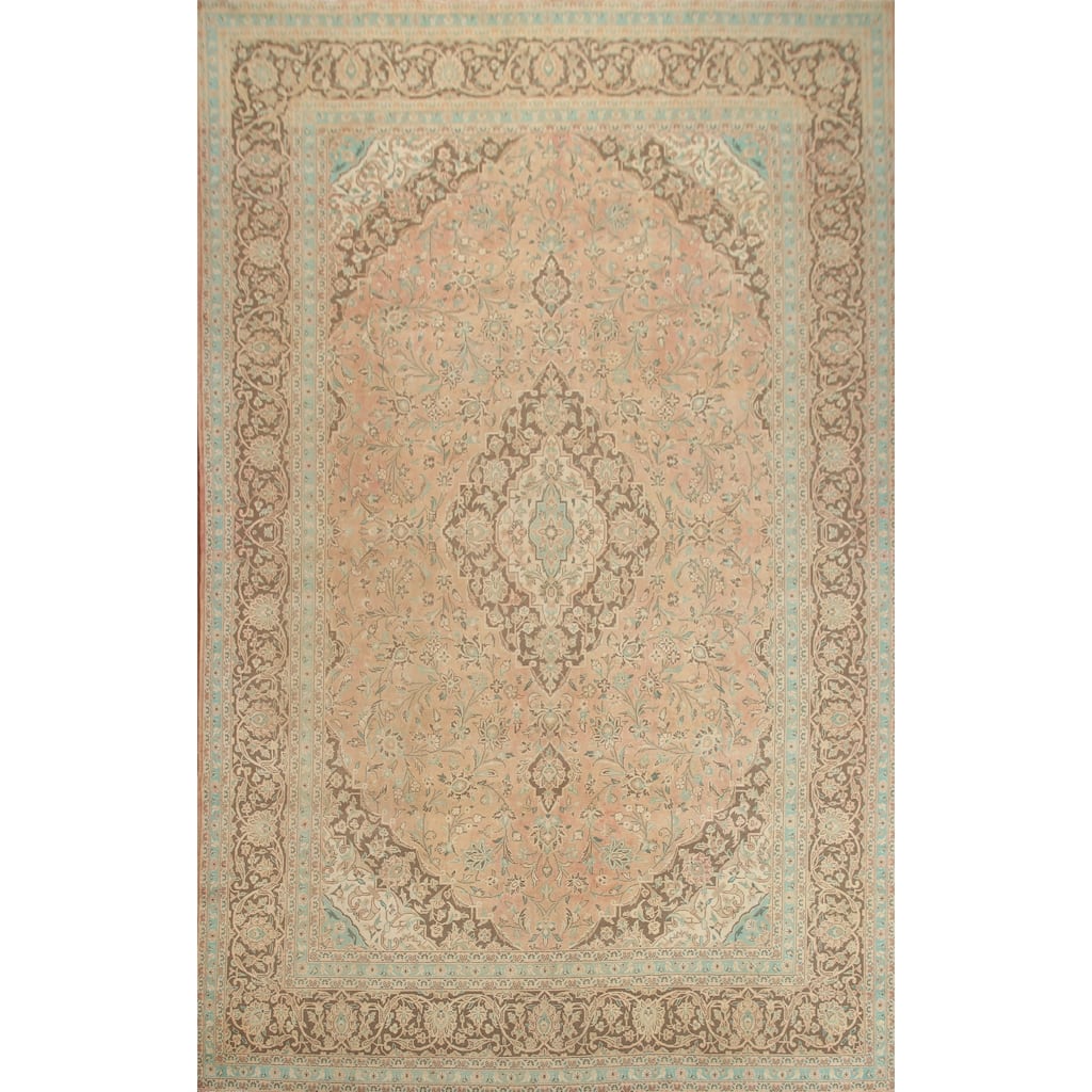 Hand Knotted Oriental 100% Wool Carpet Traditional Floral Coral Mashad Area Rug - 13' 0'' X 9' 5''