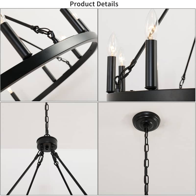 31In 12-Light Black Wagon Wheel Chandelier Farmhouse for Living Room - 31 inch
