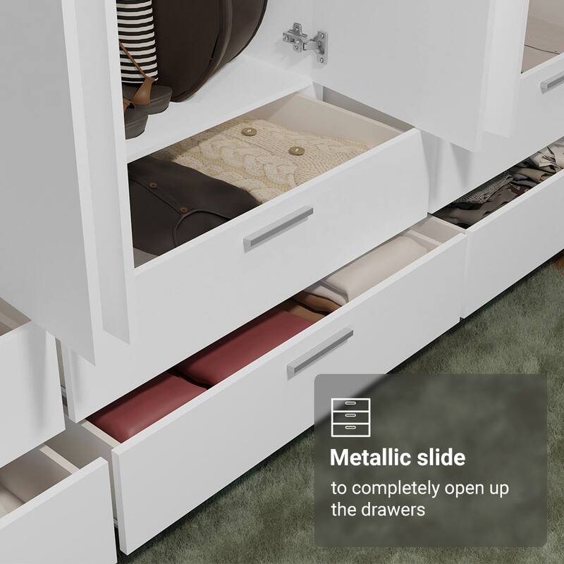 Madesa 6 Doors 6 Drawers Wardrobe With Hanging Space 94"L