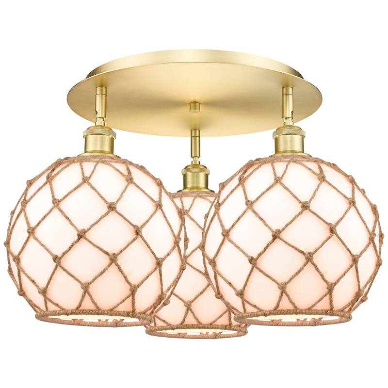 Innovations Lighting Endless Possibilities Ballston - Farmhouse Rope - 3 Light 22" Flush Mount - White Glass with Brown Rope/Satin Gold