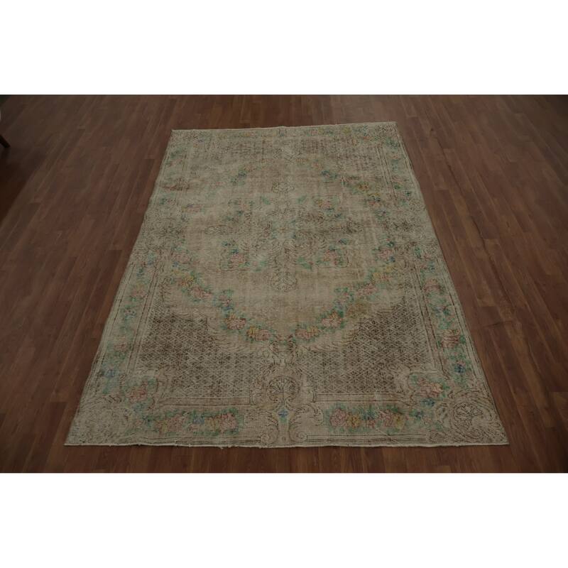 Hand Knotted Oriental 100% Wool Carpet Transitional Floral Beige & Ivories Anatolian Area Rug - 8' 7'' X 5' 9''