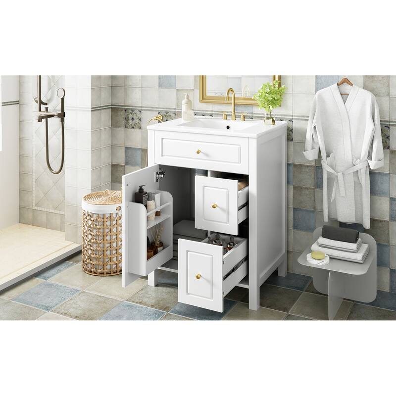Bathroom Vanity with Sink, Freestanding Single Basin Vanity, Bathroom Cabinet with Soft Close Door, Drawers & Storage Door Racks
