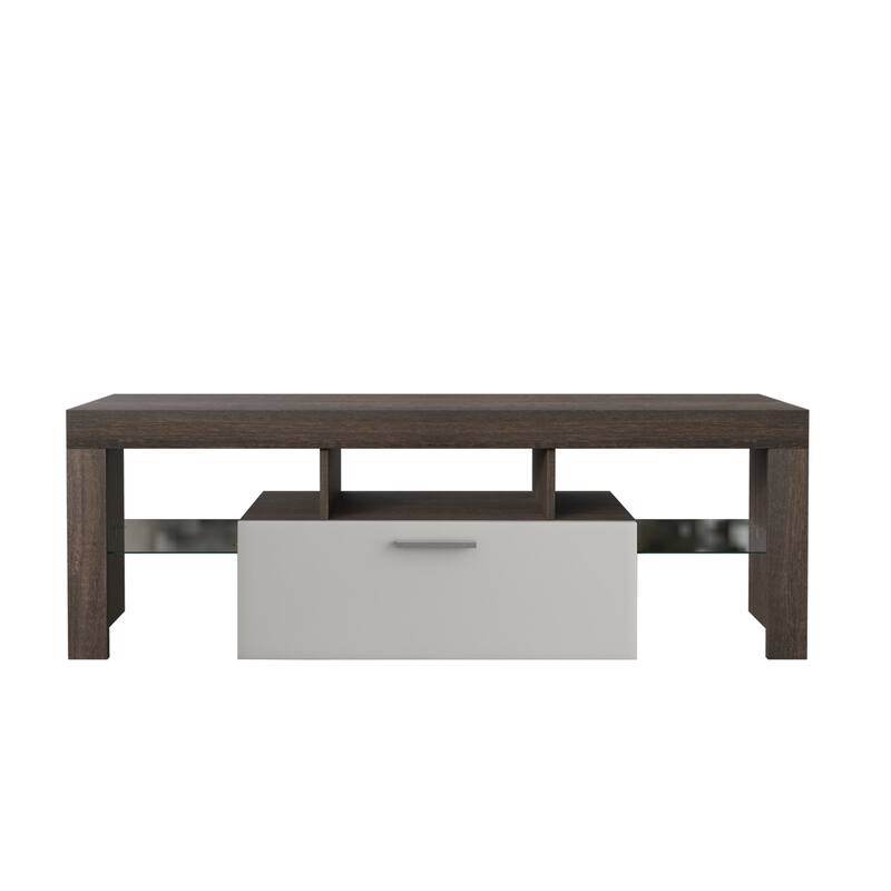 20 minutes quick assembly brown simple modern TV stand with the toughened glass shelf Floor cabinet
