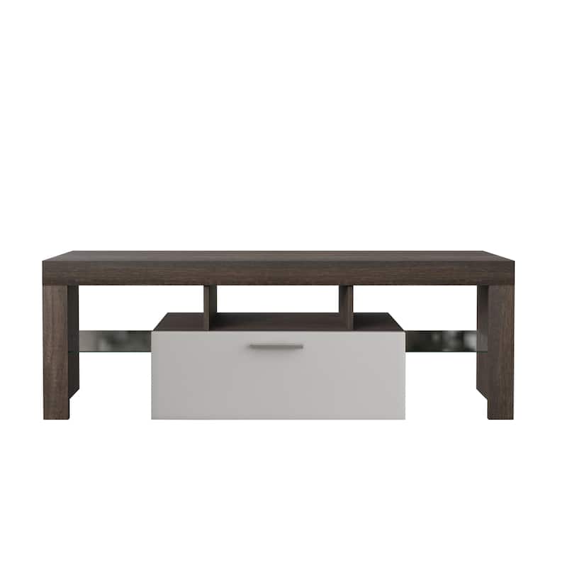 Brown TV Stand with LED Changing Lights, Glass Shelf, Modern Entertainment Center for 50-59 Inch TV, Sturdy Media Console