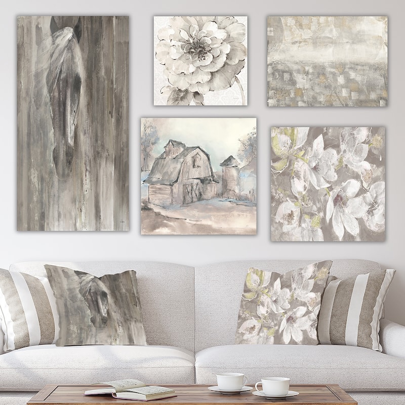 Designart "Farmhouse Collection " Traditional Wall Art set of 5 pieces - Grey