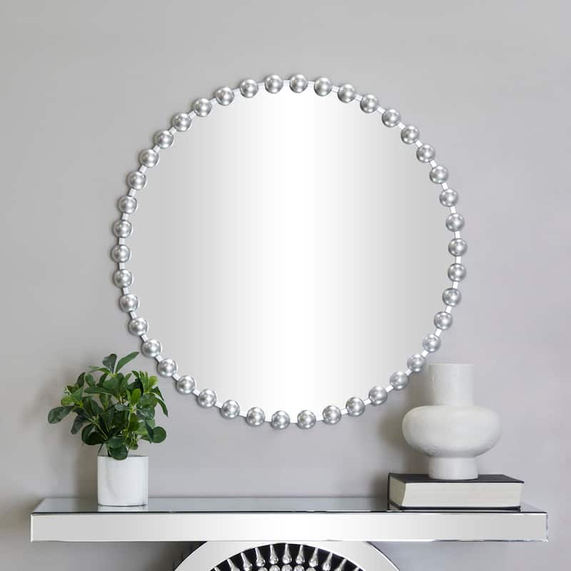 CosmoLiving by Cosmopolitan Metal Wall Mirror with Beaded Detailing - Dark Gray, Gold, Silver - Silver - 36"W, 36"H
