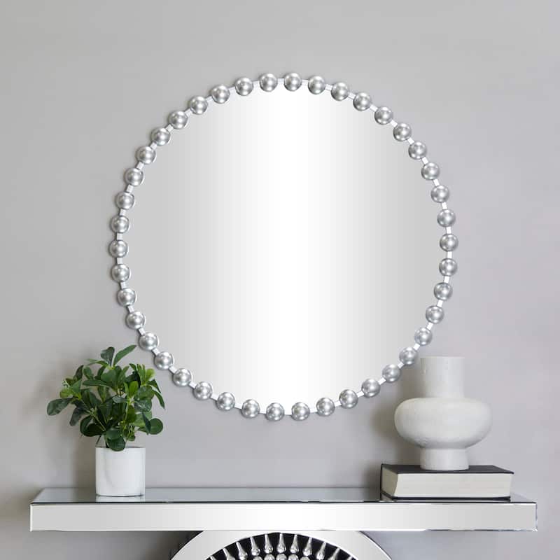 CosmoLiving by Cosmopolitan Metal Wall Mirror with Beaded Detailing - 1.50W x 36.00L x 36.00H - Silver