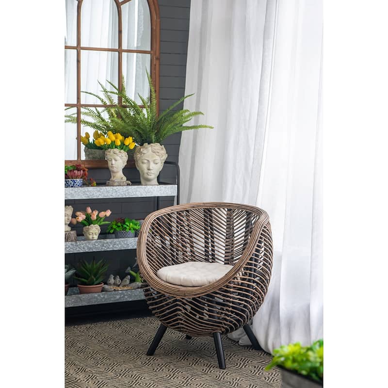 Rattan Round Shape Accent Chair - 31" - Brown