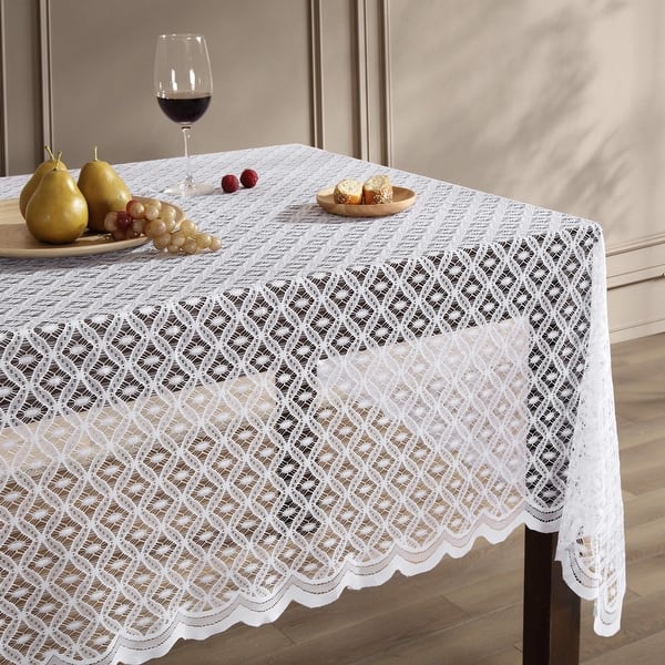 HLC.ME Floral Lace Tablecloth For Round Tables - Wrinkle Resistant 90 Inch Table Cover In Linen Taupe