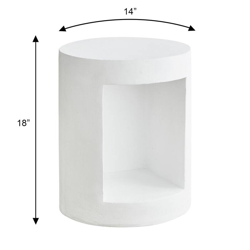 Nook 14" Wide Round Side Table in Fiberstone with Open Storage Compartment