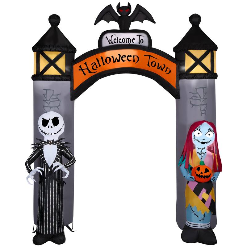 Gemmy Airblown NBC Welcome to Halloween Town Archway Disney, 8.5 ft Tall, Grey