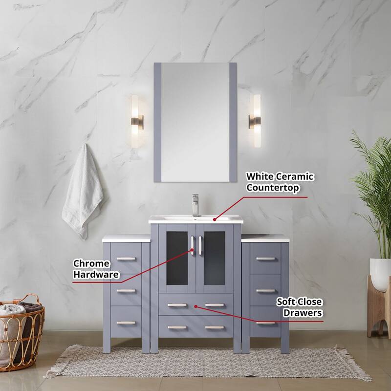 Volez Bath Vanity with Side Cabinets, Ceramic Top & Sink