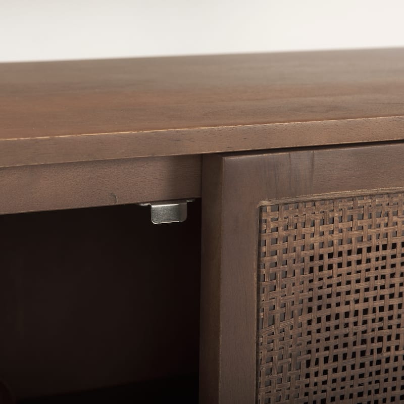 Grier Medium Brown Solid Wood w/ Cane Doors Accent Cabinet