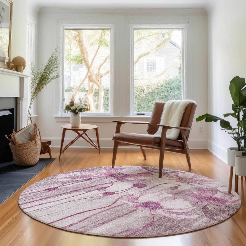Premium Washable Super Soft Modern Floral Mayfield Rug - Plum - 8' x 8'
