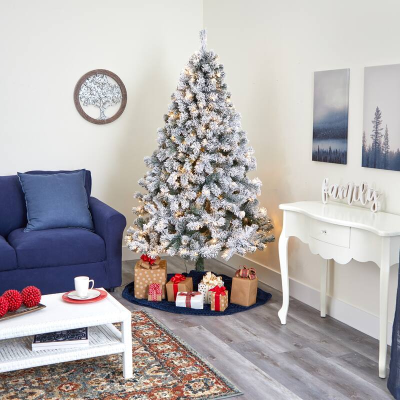 7ft Pre-Lit Artificial Christmas Tree - Flocked Frosted Fir with Stand & 350 Lights - White - 84