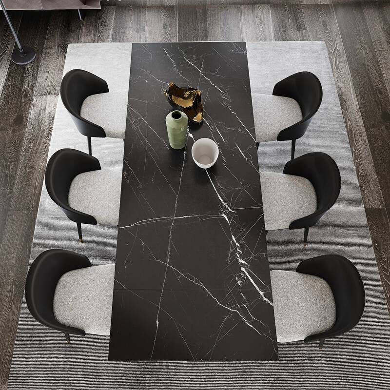 110.24'' Extendable Rectangular Sintered Stone Dining Table For 6-10 People