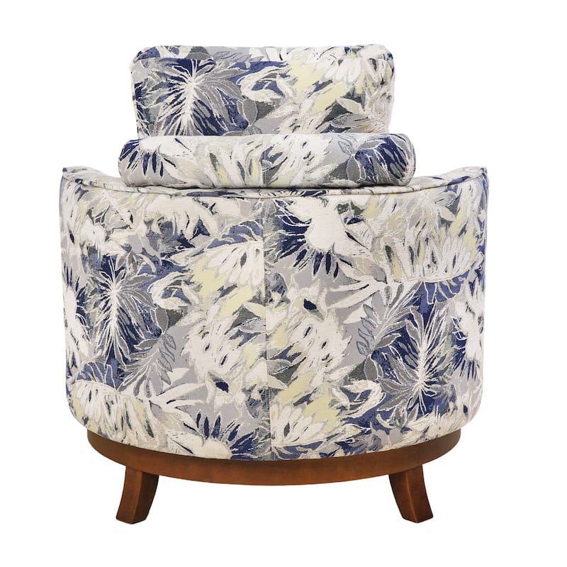 Comfortable Upholstered Swivel Chair with Soft Chenille and Wood Base
