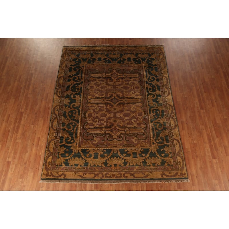 Brown Gold Art & Craft Oriental Area Rug Handmade Wool Carpet - 7'10"x 10'3"