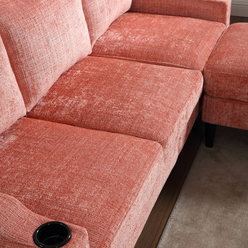 100'' Polyester L Shaped Right-Hand Facing Sectional Sofa with Storage Ottoman and Solid Wood Legs 