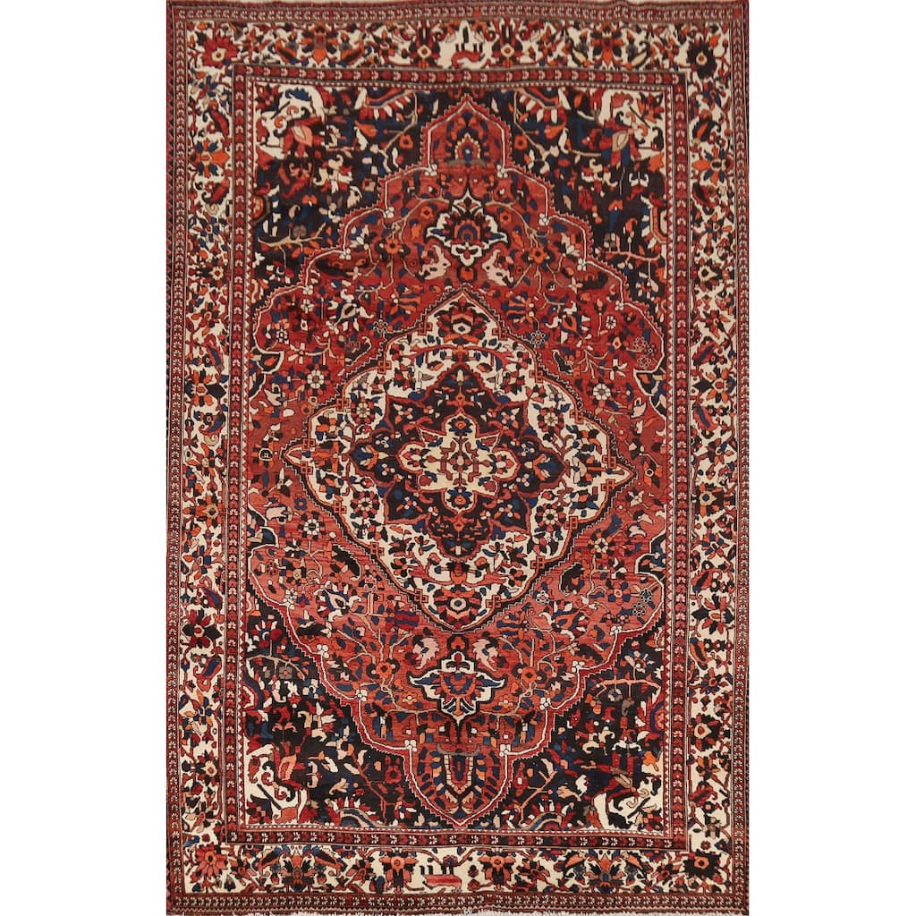 Hand Knotted Oriental 100% Wool Carpet Traditional Floral Oranges & Rust Bakhtiari Area Rug - 10' 1'' X 7' 0''