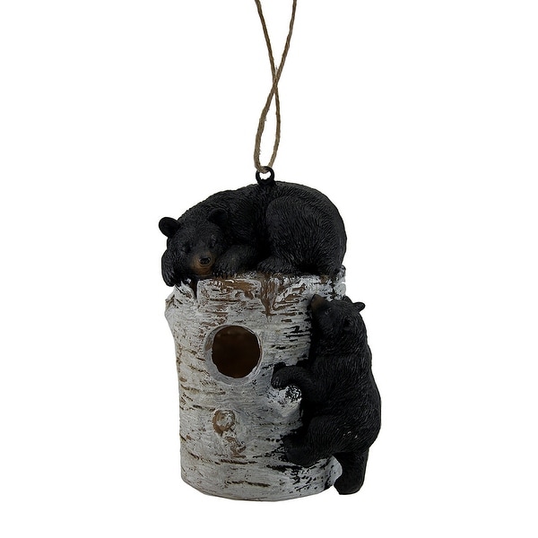 Bear Pause Sleepy Black Bears On Birch Log Birdhouse - 8.5 X 6 X 5 inches