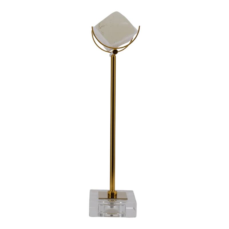 Selenite Stone Log Statuary with Metal Accents and Acrylic Base