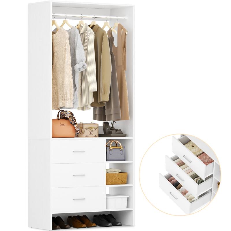 Cimly 30'' W Freestanding Closet Sytem with Hanging Rod, Closet Organizer with Drawers and Shelves