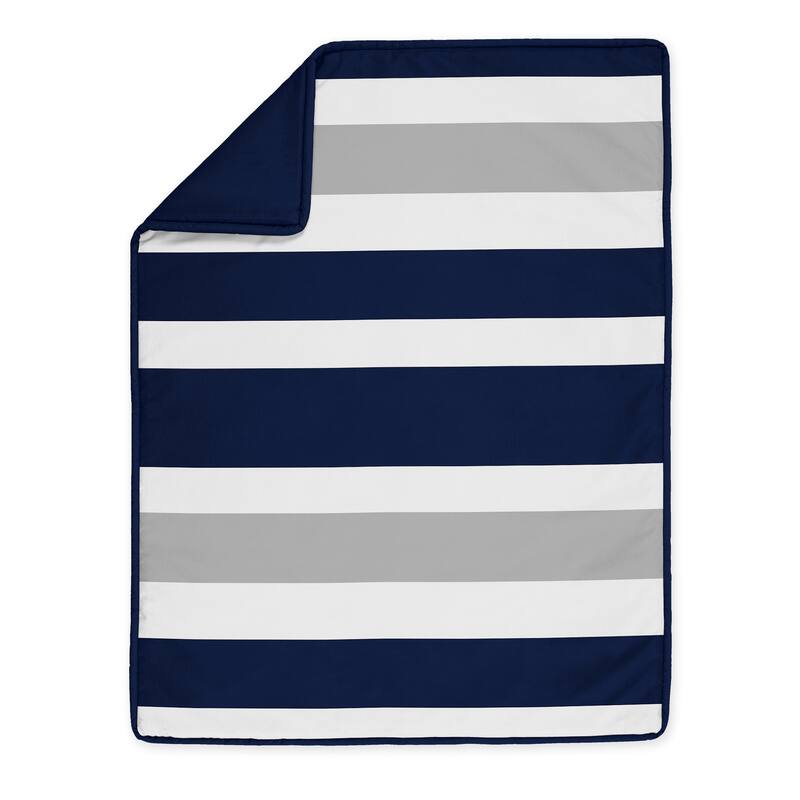 Sweet Jojo Designs Navy Blue and Grey Striped Microfiber Collection 4-piece Bumperless Crib Bedding Set