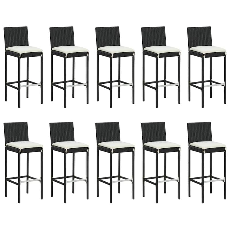 vidaXL 5 Piece Patio Bar Set with Cushions Black Poly Rattan - 15.7" x 17.3" x 42.5"