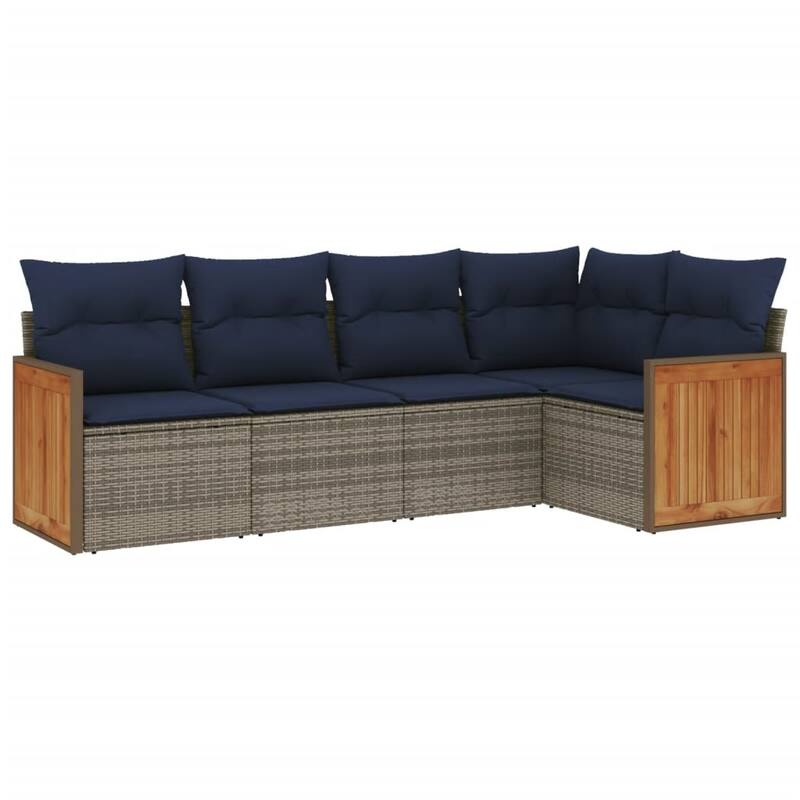 vidaXL 5/6 Piece Patio Sofa Set with Cushions Black/Gray Poly Rattan - 24.4 x 24.4 x 27.2