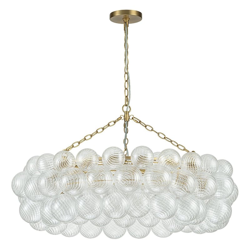 32in 8-Light Swirled Glass Globe Brass Wheel Bubble Pendant Chandelier