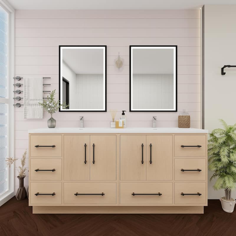 Victoria 72'' Freestanding Vanity with Double Reinforced Acrylic Sink - 71.5 - Oak Finish - Yellow Oak