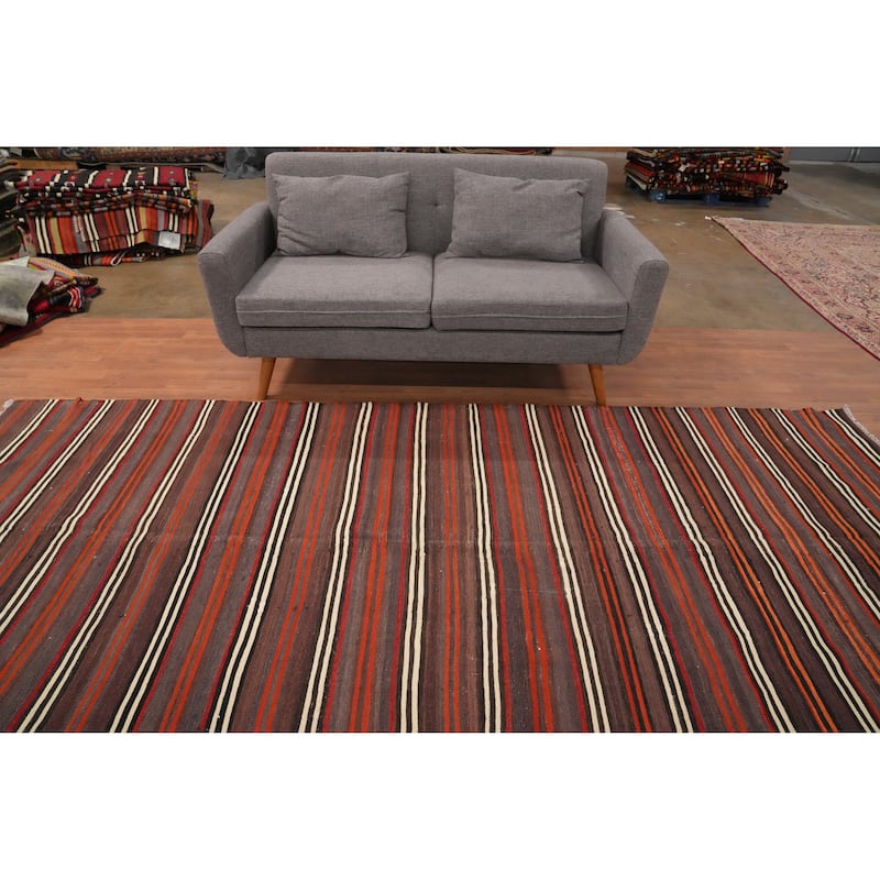 Hand Woven Oriental 100% Wool Carpet Southwestern Geometric Multi-Colored Kilim Area Rug - 11' 2'' X 5' 0''