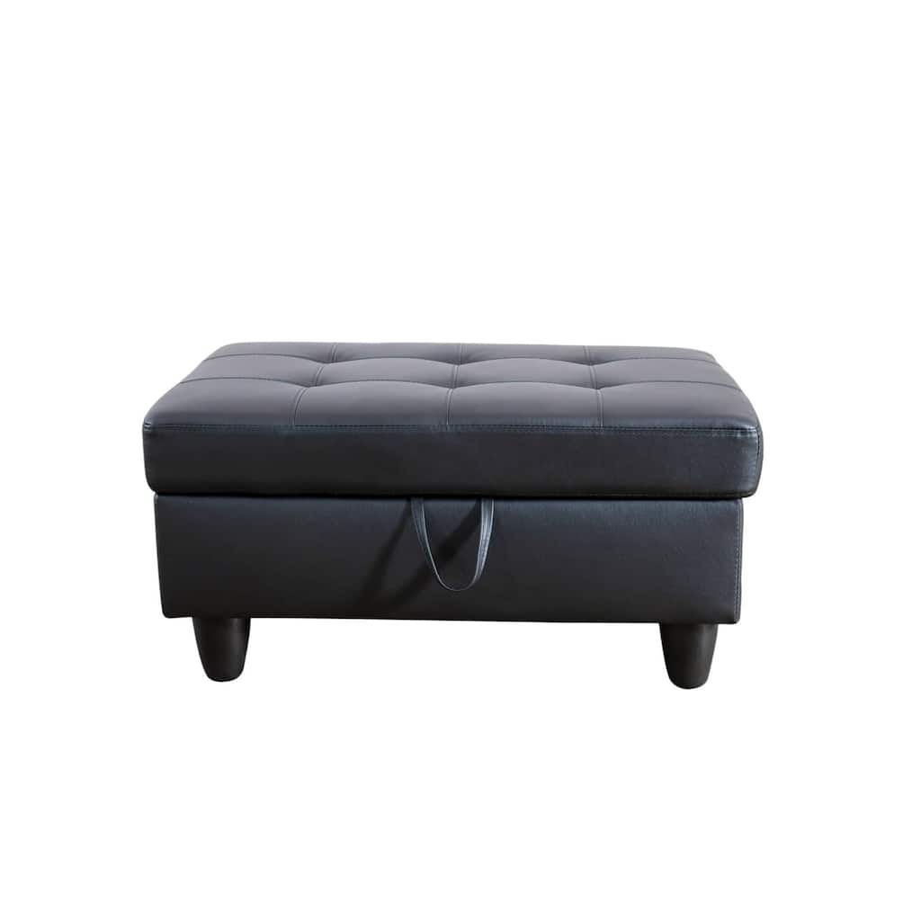 Black Faux Leather Storage Ottoman